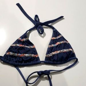 Blue Jean Triangle Swim Top *Super Cute* Sz S